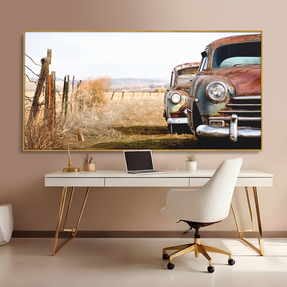 Tablou Canvas Premium LuxCanva® C1049, Old Cars ,  Culori, Backyard, Old Cars, Living Room, Bedroom, Relaxare, Culori Vibrante