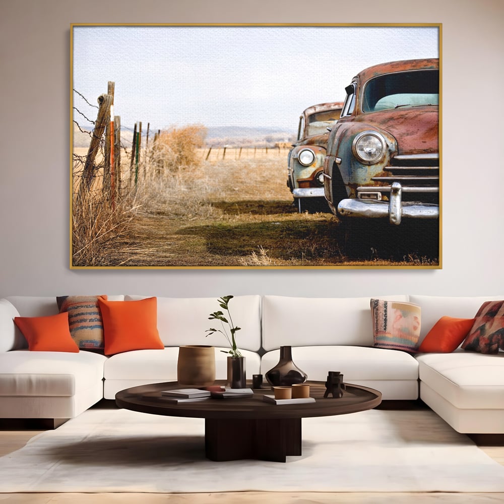 Tablou Canvas Premium LuxCanva® C1049, Old Cars ,  Culori, Backyard, Old Cars, Living Room, Bedroom, Relaxare, Culori Vibrante