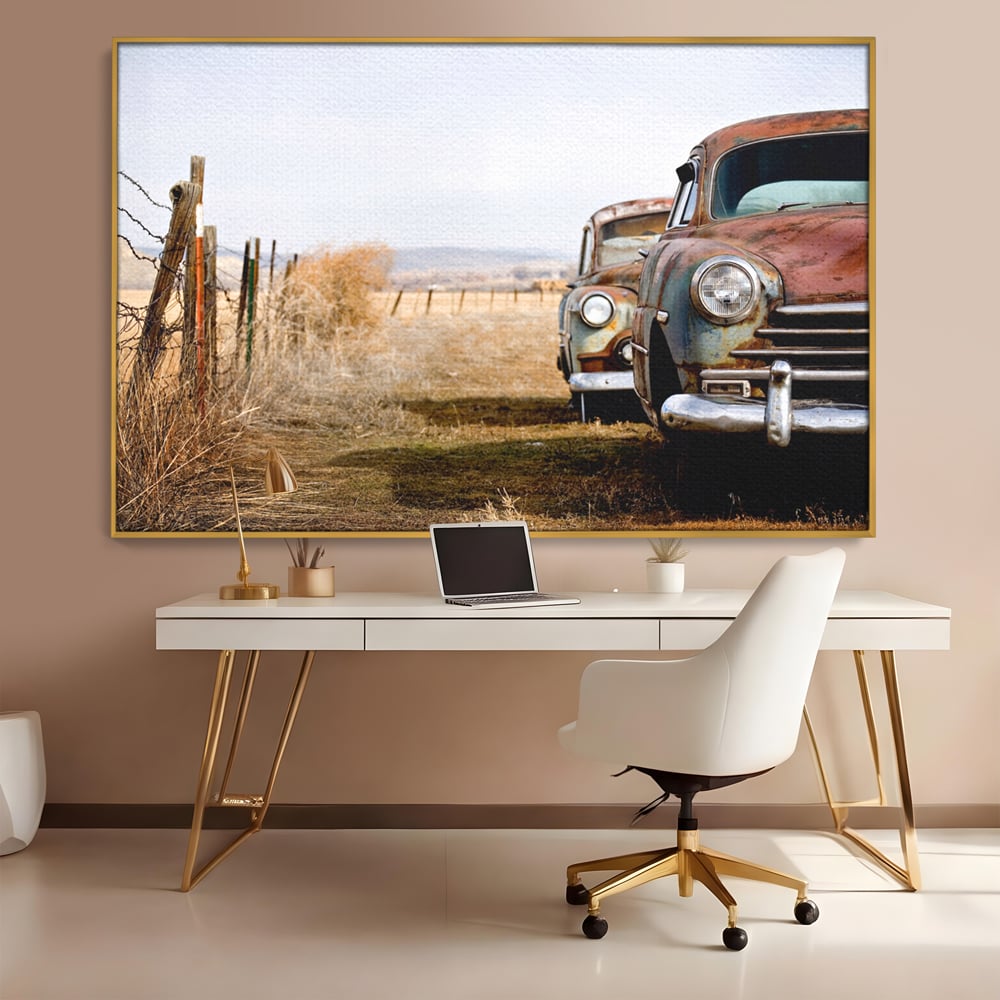 Tablou Canvas Premium LuxCanva® C1049, Old Cars ,  Culori, Backyard, Old Cars, Living Room, Bedroom, Relaxare, Culori Vibrante