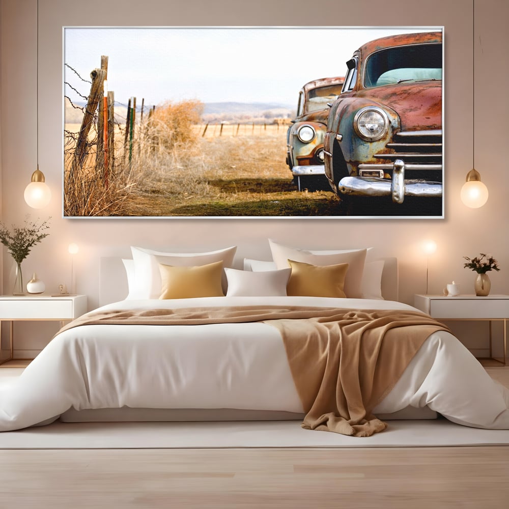Tablou Canvas Premium LuxCanva® C1049, Old Cars ,  Culori, Backyard, Old Cars, Living Room, Bedroom, Relaxare, Culori Vibrante