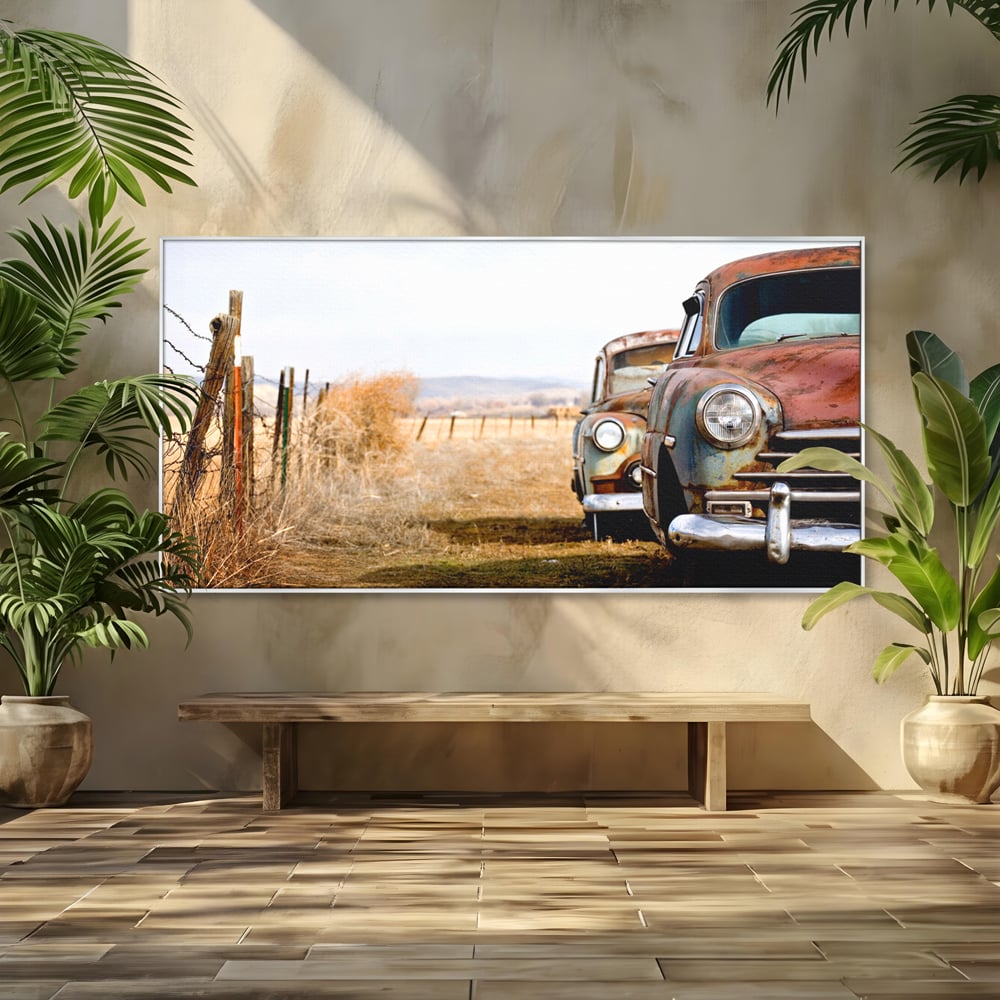 Tablou Canvas Premium LuxCanva® C1049, Old Cars ,  Culori, Backyard, Old Cars, Living Room, Bedroom, Relaxare, Culori Vibrante