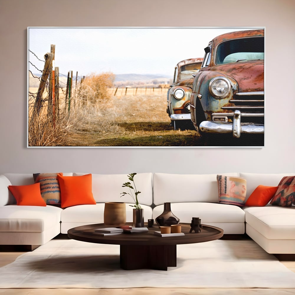 Tablou Canvas Premium LuxCanva® C1049, Old Cars ,  Culori, Backyard, Old Cars, Living Room, Bedroom, Relaxare, Culori Vibrante
