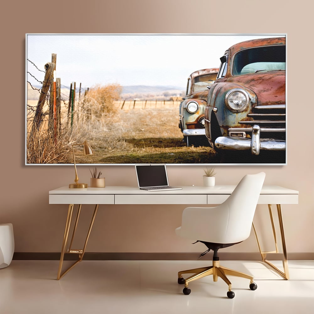 Tablou Canvas Premium LuxCanva® C1049, Old Cars ,  Culori, Backyard, Old Cars, Living Room, Bedroom, Relaxare, Culori Vibrante