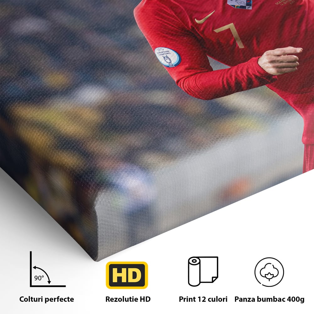 Tablou Canvas Premium LuxCanva® C1053, Cristiano Ronaldo , Culori, Capitan, Portugalia, The Best Ever, Camera Copilului, Gaming Room, Relaxare, Culori Vibrante