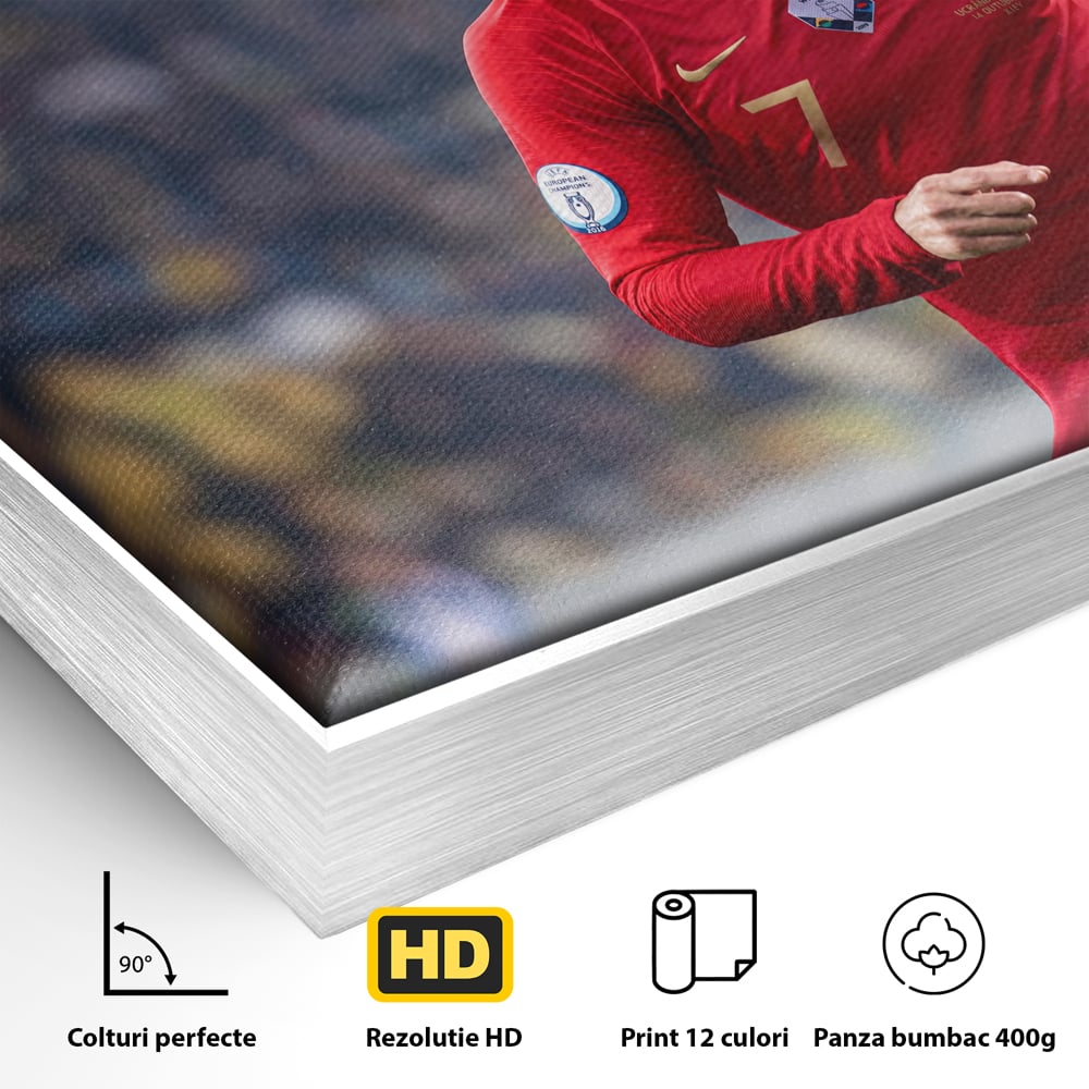 Tablou Canvas Premium LuxCanva® C1053, Cristiano Ronaldo , Culori, Capitan, Portugalia, The Best Ever, Camera Copilului, Gaming Room, Relaxare, Culori Vibrante