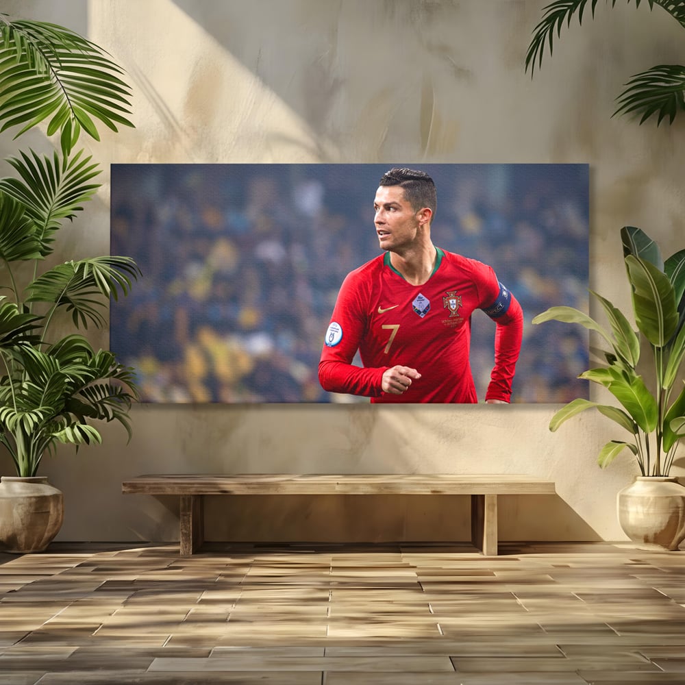 Tablou Canvas Premium LuxCanva® C1053, Cristiano Ronaldo , Culori, Capitan, Portugalia, The Best Ever, Camera Copilului, Gaming Room, Relaxare, Culori Vibrante