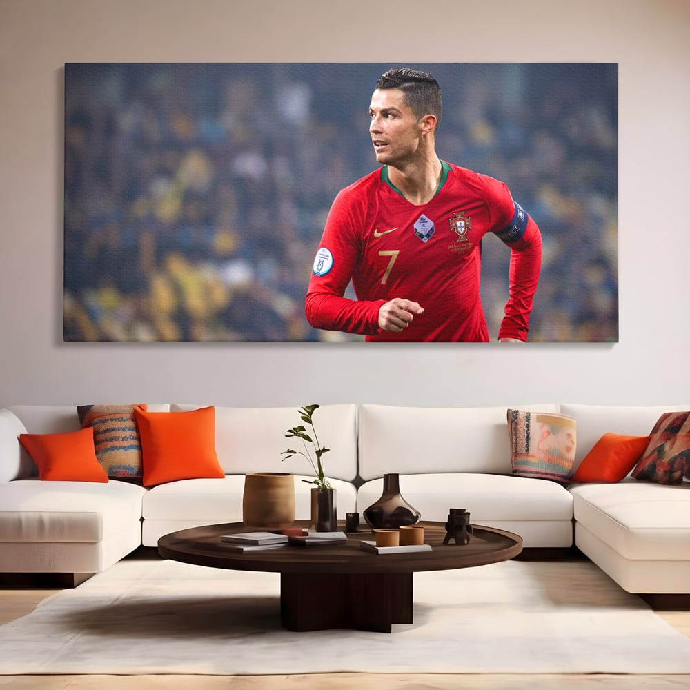 Tablou Canvas Premium LuxCanva® C1053, Cristiano Ronaldo , Culori, Capitan, Portugalia, The Best Ever, Camera Copilului, Gaming Room, Relaxare, Culori Vibrante