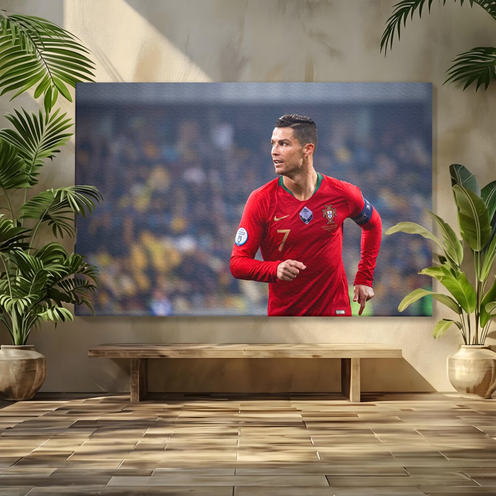 Tablou Canvas Premium LuxCanva® C1053, Cristiano Ronaldo , Culori, Capitan, Portugalia, The Best Ever, Camera Copilului, Gaming Room, Relaxare, Culori Vibrante
