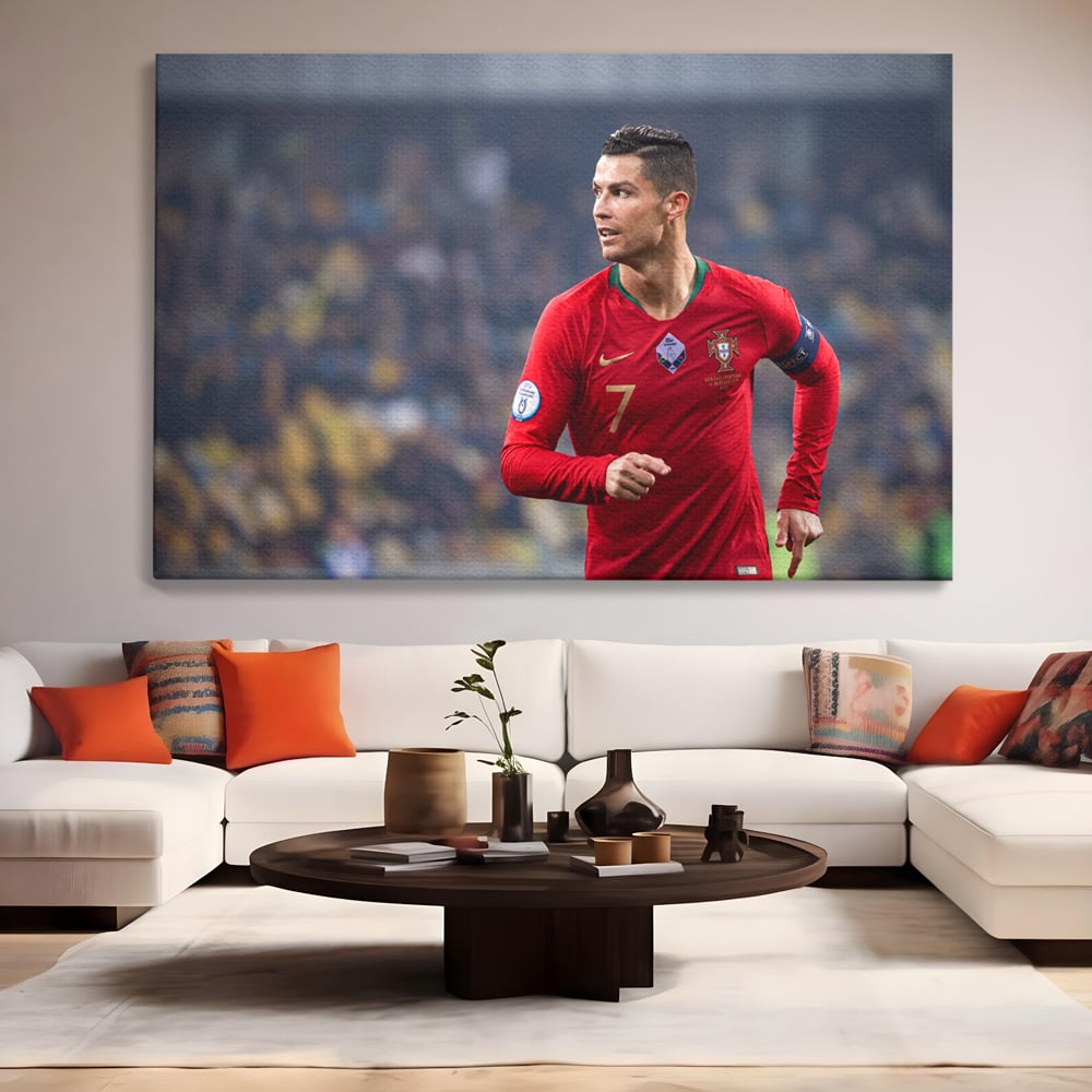 Tablou Canvas Premium LuxCanva® C1053, Cristiano Ronaldo , Culori, Capitan, Portugalia, The Best Ever, Camera Copilului, Gaming Room, Relaxare, Culori Vibrante