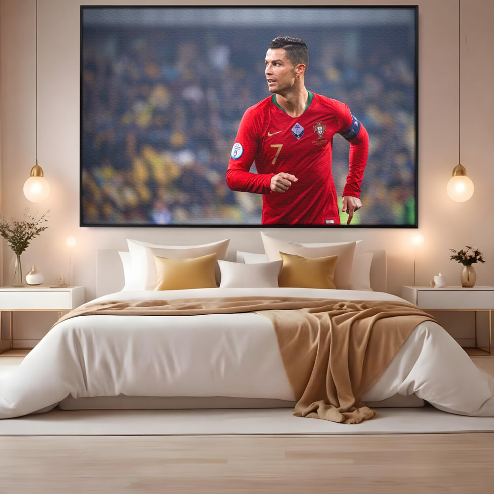 Tablou Canvas Premium LuxCanva® C1053, Cristiano Ronaldo , Culori, Capitan, Portugalia, The Best Ever, Camera Copilului, Gaming Room, Relaxare, Culori Vibrante