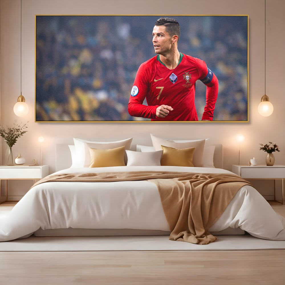 Tablou Canvas Premium LuxCanva® C1053, Cristiano Ronaldo , Culori, Capitan, Portugalia, The Best Ever, Camera Copilului, Gaming Room, Relaxare, Culori Vibrante