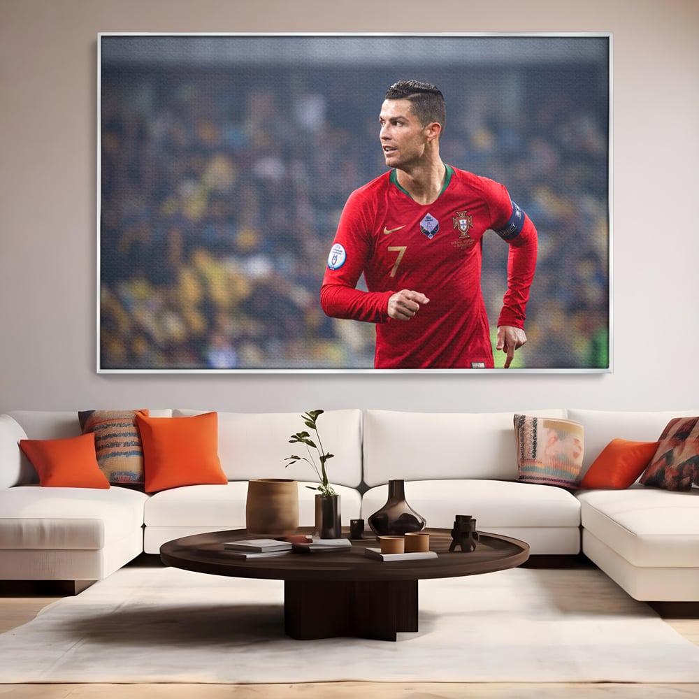 Tablou Canvas Premium LuxCanva® C1053, Cristiano Ronaldo , Culori, Capitan, Portugalia, The Best Ever, Camera Copilului, Gaming Room, Relaxare, Culori Vibrante