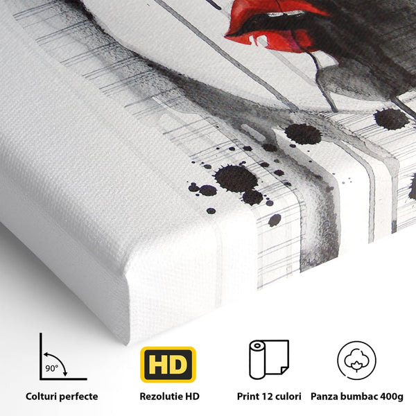 Tablou Canvas Premium LuxCanva® C1054, Girl With Red Lips , Culori, Girl, Red Lips, Living Room, Bedroom, Relaxare, Culori Vibrante