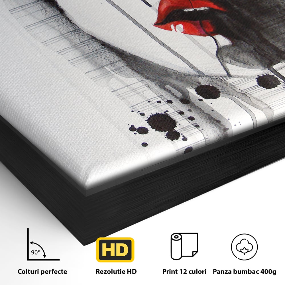 Tablou Canvas Premium LuxCanva® C1054, Girl With Red Lips , Culori, Girl, Red Lips, Living Room, Bedroom, Relaxare, Culori Vibrante