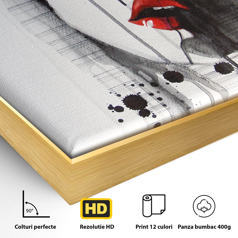 Tablou Canvas Premium LuxCanva® C1054, Girl With Red Lips , Culori, Girl, Red Lips, Living Room, Bedroom, Relaxare, Culori Vibrante