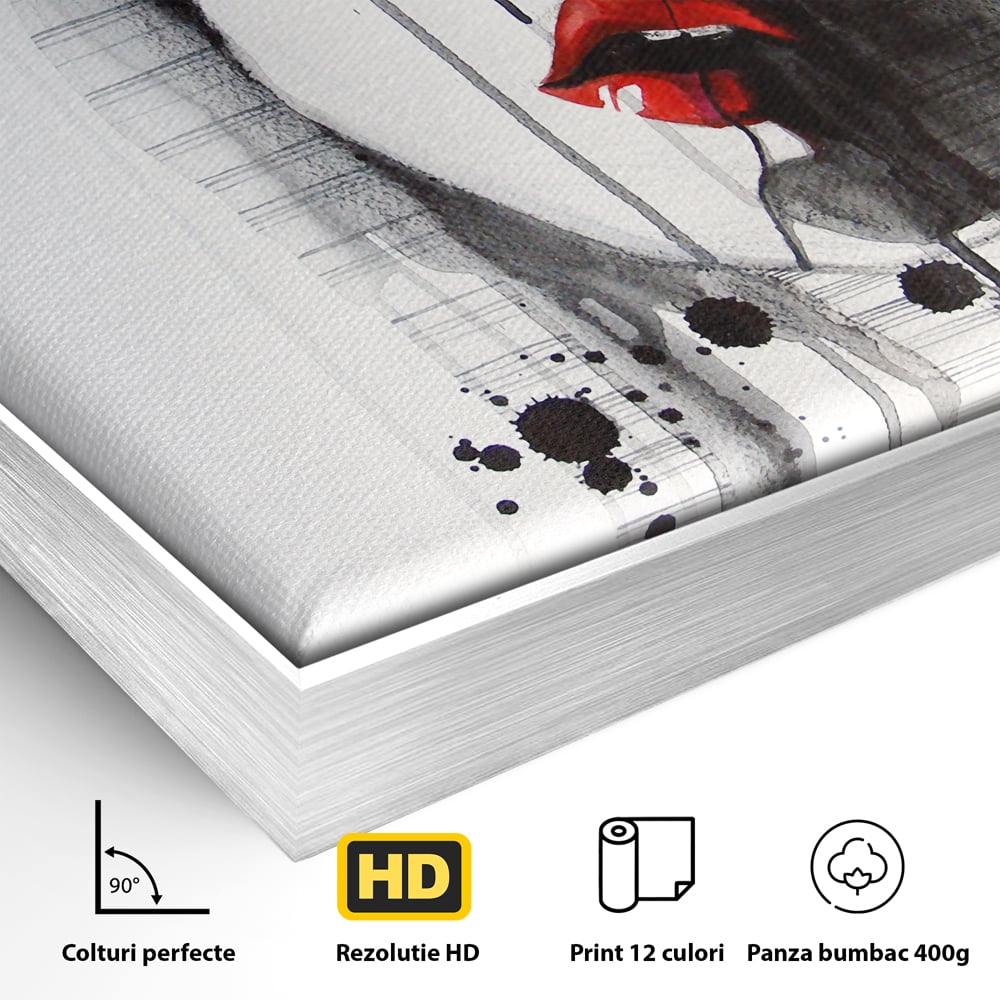 Tablou Canvas Premium LuxCanva® C1054, Girl With Red Lips , Culori, Girl, Red Lips, Living Room, Bedroom, Relaxare, Culori Vibrante