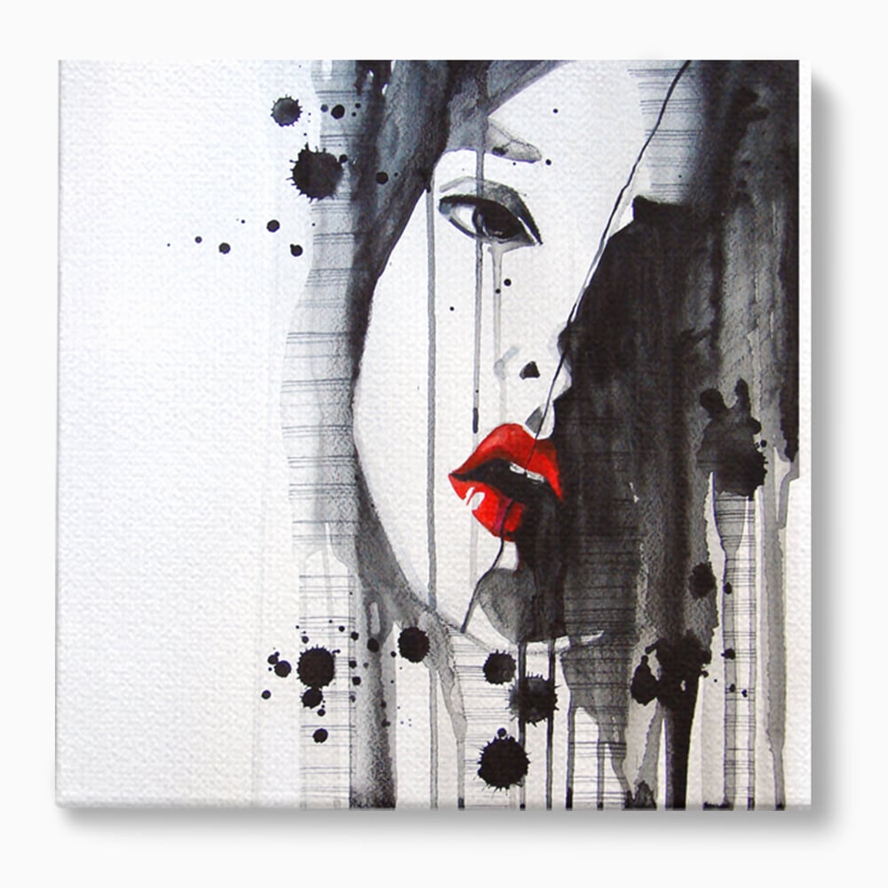 Tablou Canvas Premium LuxCanva® C1054, Girl With Red Lips , Culori, Girl, Red Lips, Living Room, Bedroom, Relaxare, Culori Vibrante