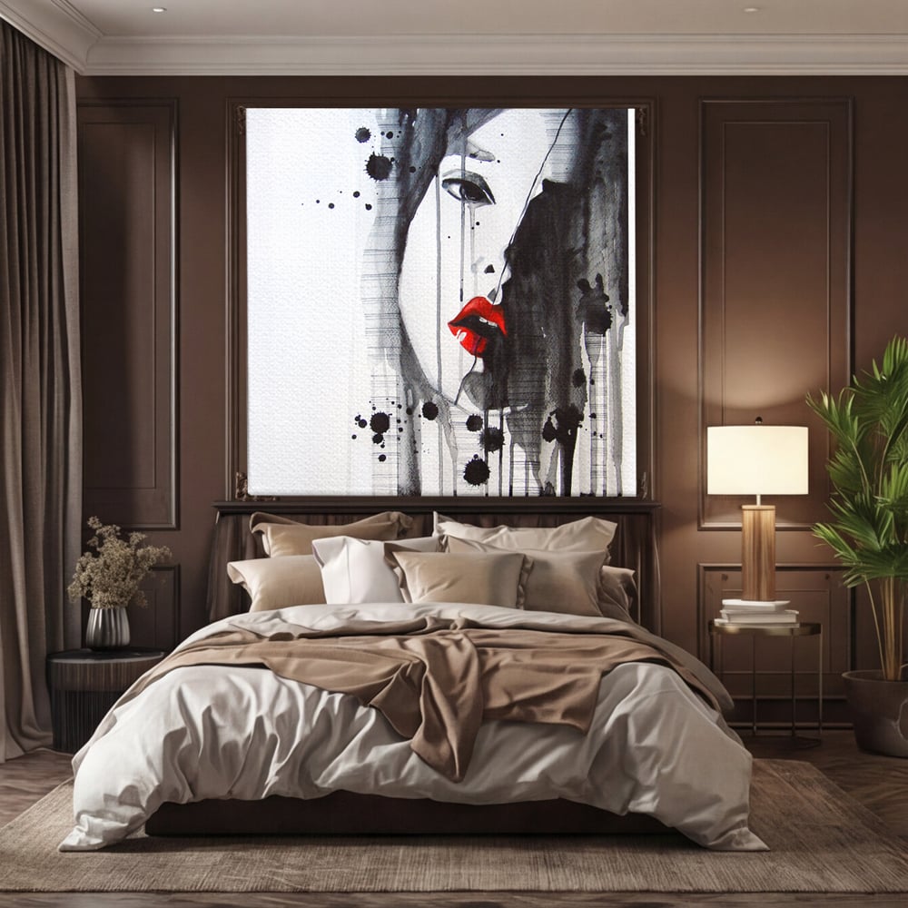 Tablou Canvas Premium LuxCanva® C1054, Girl With Red Lips , Culori, Girl, Red Lips, Living Room, Bedroom, Relaxare, Culori Vibrante