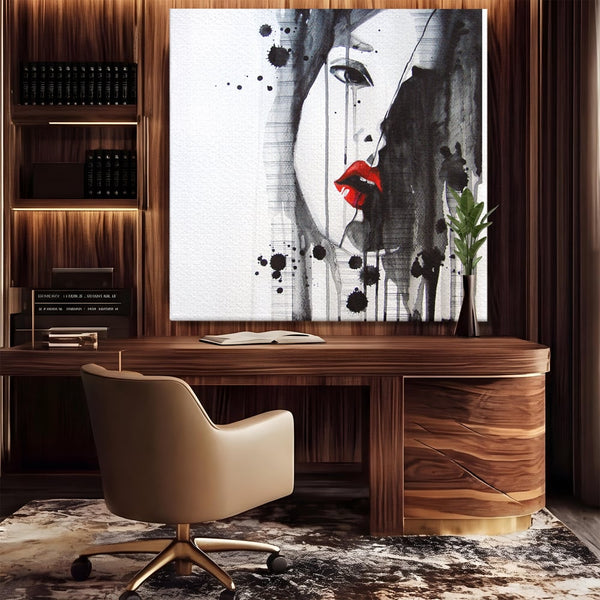 Tablou Canvas Premium LuxCanva® C1054, Girl With Red Lips , Culori, Girl, Red Lips, Living Room, Bedroom, Relaxare, Culori Vibrante