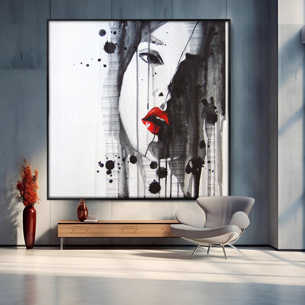 Tablou Canvas Premium LuxCanva® C1054, Girl With Red Lips , Culori, Girl, Red Lips, Living Room, Bedroom, Relaxare, Culori Vibrante