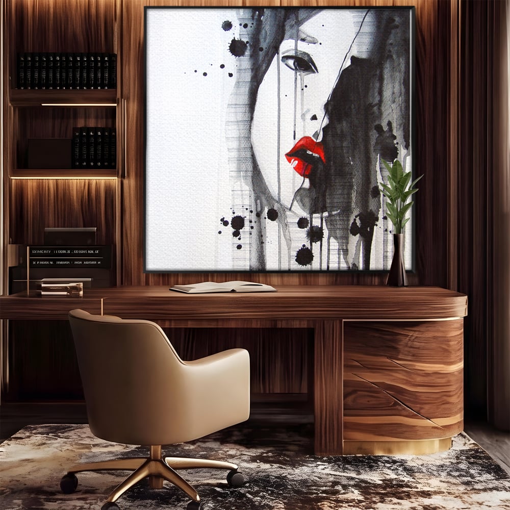 Tablou Canvas Premium LuxCanva® C1054, Girl With Red Lips , Culori, Girl, Red Lips, Living Room, Bedroom, Relaxare, Culori Vibrante