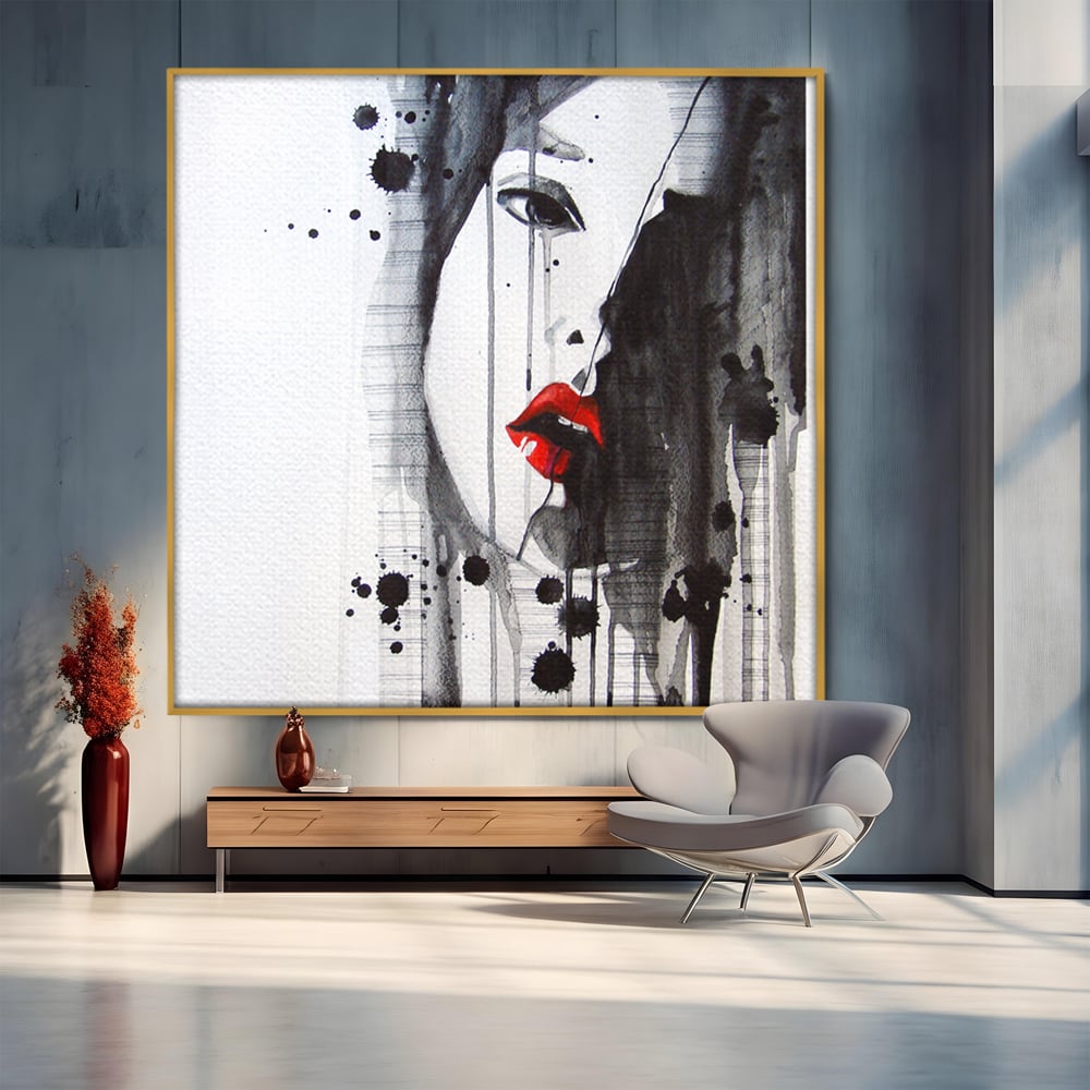 Tablou Canvas Premium LuxCanva® C1054, Girl With Red Lips , Culori, Girl, Red Lips, Living Room, Bedroom, Relaxare, Culori Vibrante