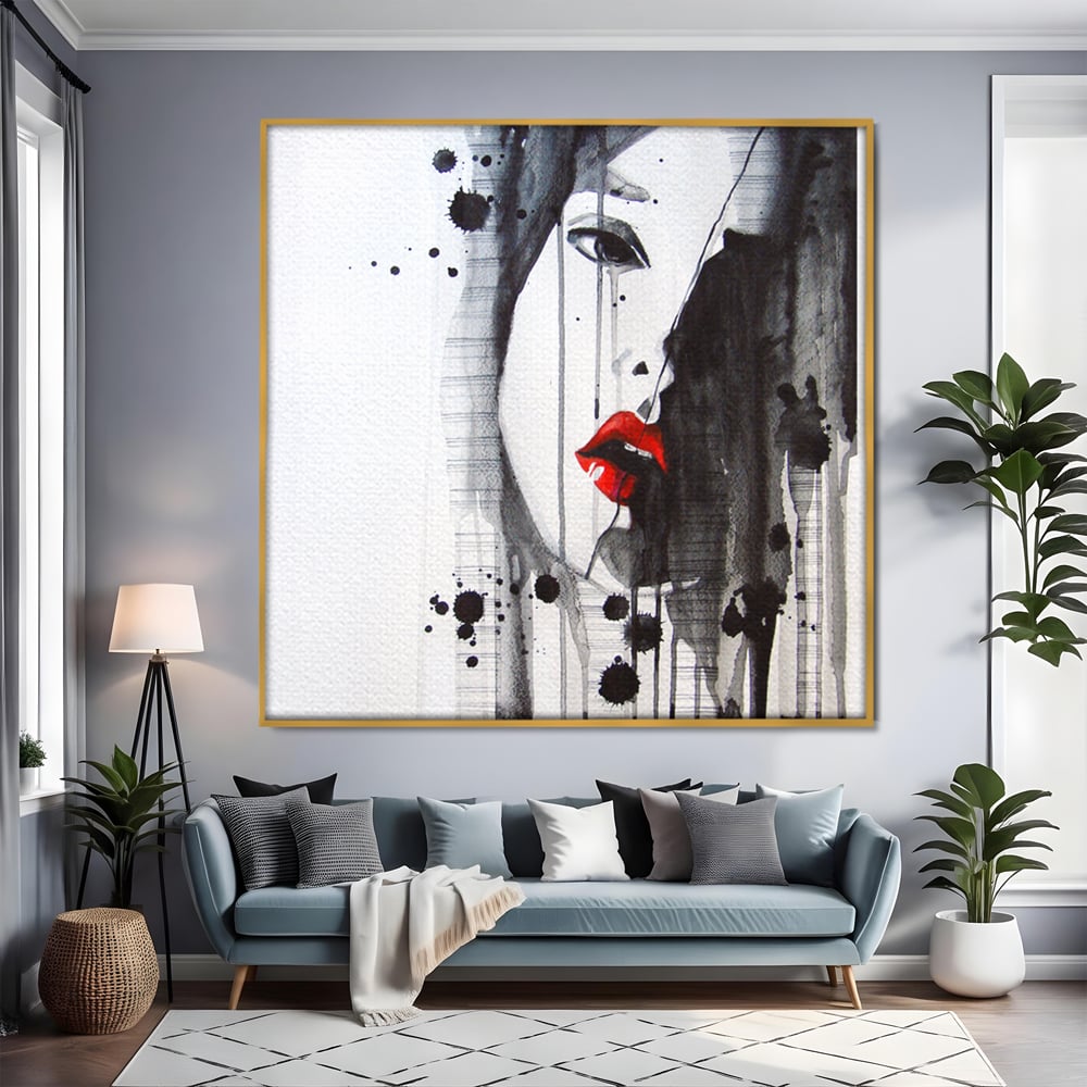 Tablou Canvas Premium LuxCanva® C1054, Girl With Red Lips , Culori, Girl, Red Lips, Living Room, Bedroom, Relaxare, Culori Vibrante