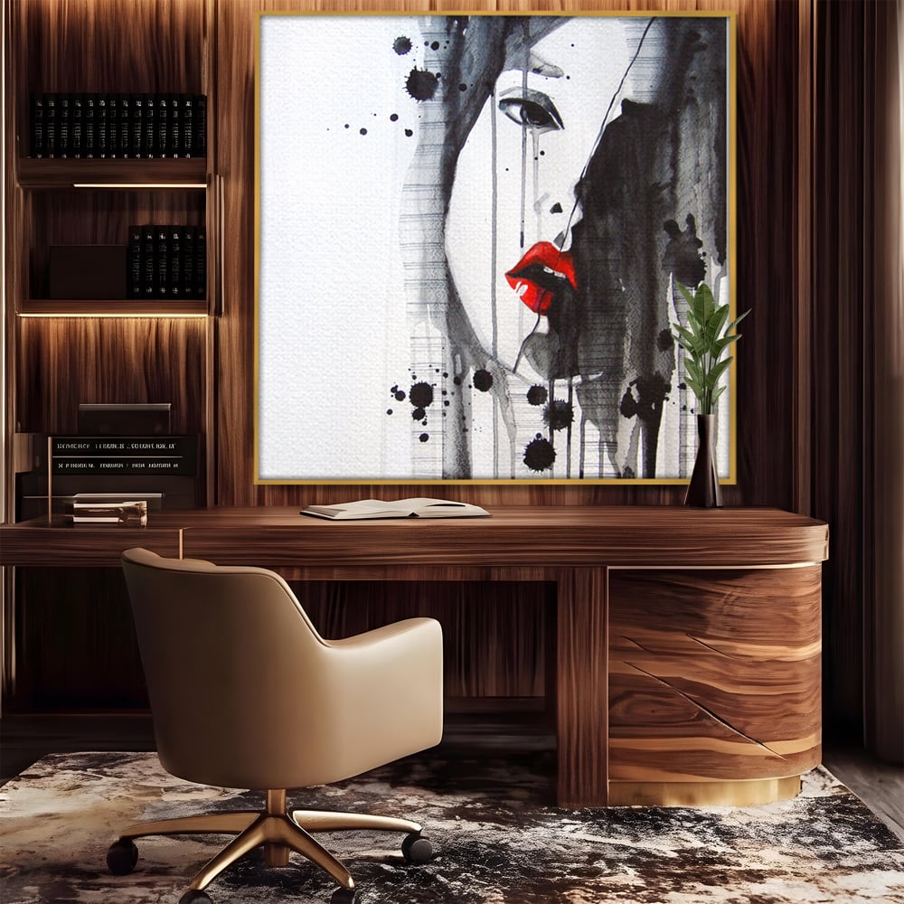 Tablou Canvas Premium LuxCanva® C1054, Girl With Red Lips , Culori, Girl, Red Lips, Living Room, Bedroom, Relaxare, Culori Vibrante