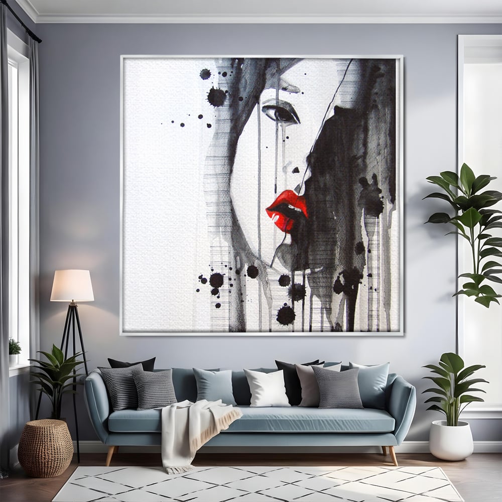 Tablou Canvas Premium LuxCanva® C1054, Girl With Red Lips , Culori, Girl, Red Lips, Living Room, Bedroom, Relaxare, Culori Vibrante