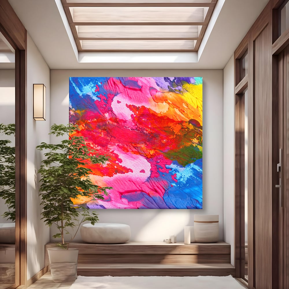 Leinwand Wandkunst Leinwand Premium LuxCanva® C1055, Farben auf Klammer, Farben, abstrakt, Wohnzimmer, Schlafzimmer, entspannend, lebendige Farben