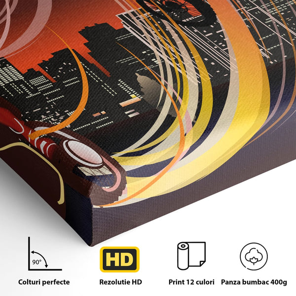 Tablou Canvas Premium LuxCanva® C1056, Riders In The Night , Race, Motorcycle, Camera Copilului, Game Room, Relaxare, Culori Vibrante