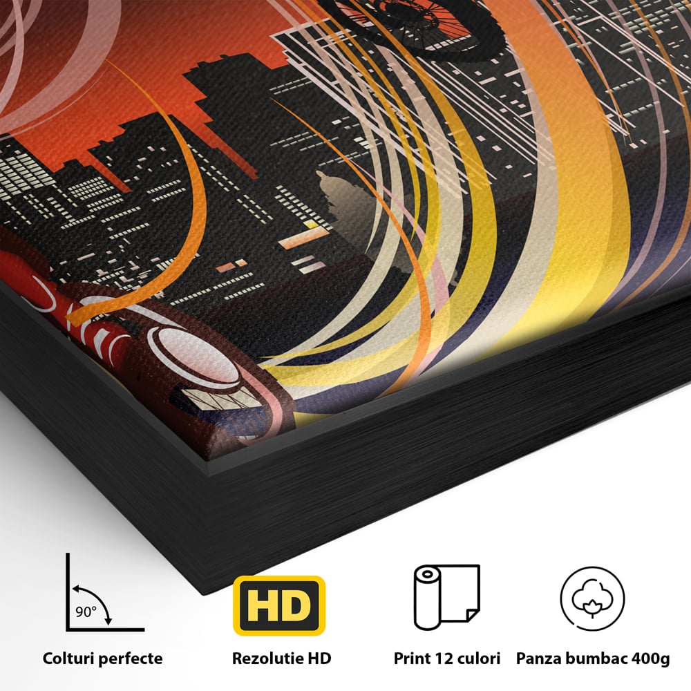 Tablou Canvas Premium LuxCanva® C1056, Riders In The Night , Race, Motorcycle, Camera Copilului, Game Room, Relaxare, Culori Vibrante