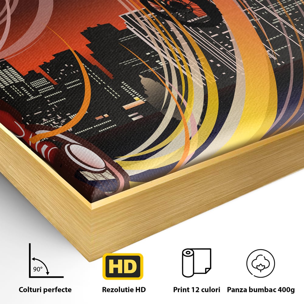 Tablou Canvas Premium LuxCanva® C1056, Riders In The Night , Race, Motorcycle, Camera Copilului, Game Room, Relaxare, Culori Vibrante