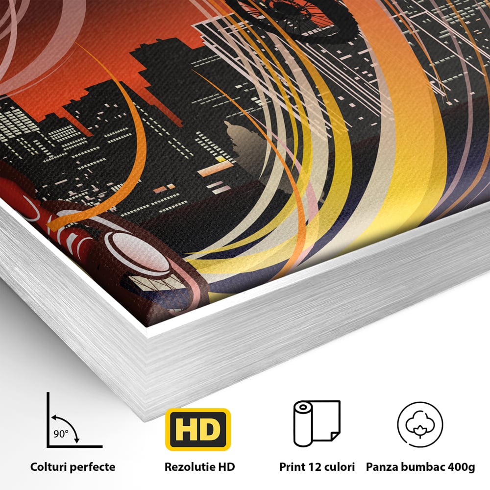 Tablou Canvas Premium LuxCanva® C1056, Riders In The Night , Race, Motorcycle, Camera Copilului, Game Room, Relaxare, Culori Vibrante
