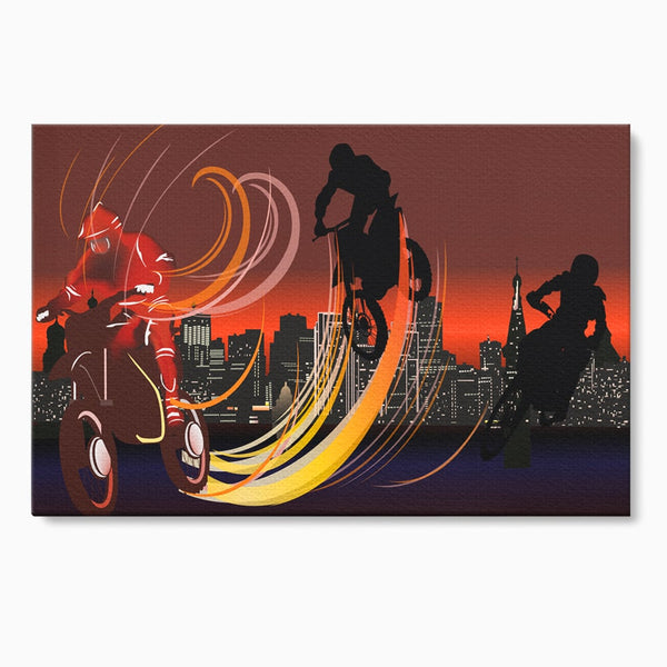 Tablou Canvas Premium LuxCanva® C1056, Riders In The Night , Race, Motorcycle, Camera Copilului, Game Room, Relaxare, Culori Vibrante
