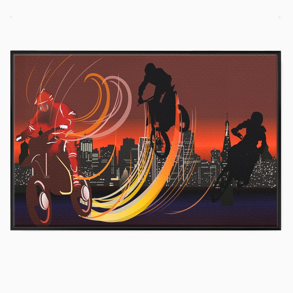 Tablou Canvas Premium LuxCanva® C1056, Riders In The Night , Race, Motorcycle, Camera Copilului, Game Room, Relaxare, Culori Vibrante