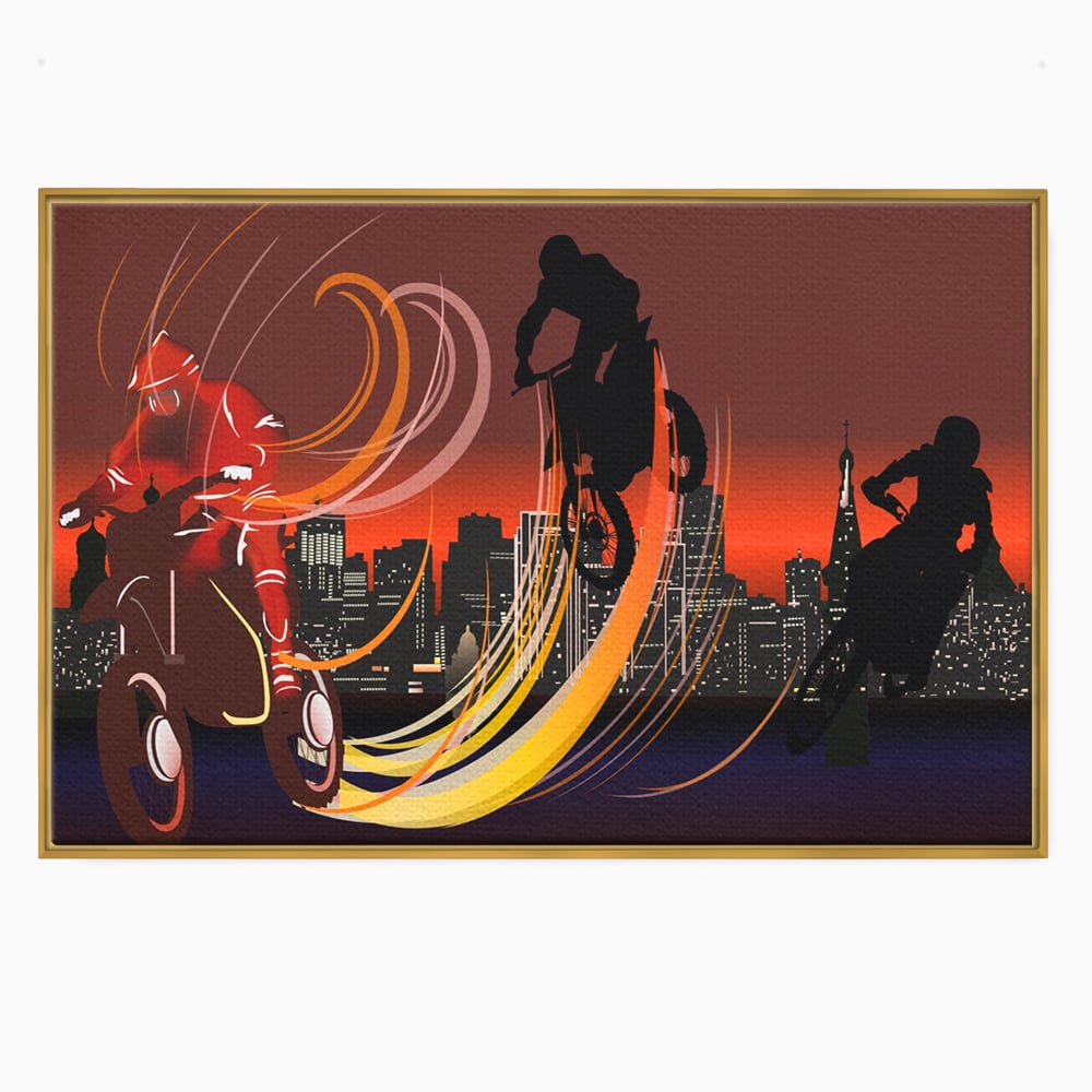 Tablou Canvas Premium LuxCanva® C1056, Riders In The Night , Race, Motorcycle, Camera Copilului, Game Room, Relaxare, Culori Vibrante
