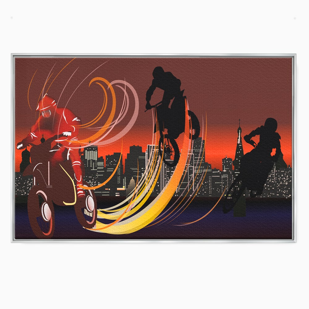 Tablou Canvas Premium LuxCanva® C1056, Riders In The Night , Race, Motorcycle, Camera Copilului, Game Room, Relaxare, Culori Vibrante