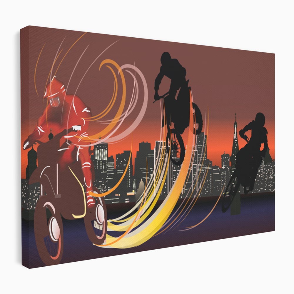 Tablou Canvas Premium LuxCanva® C1056, Riders In The Night , Race, Motorcycle, Camera Copilului, Game Room, Relaxare, Culori Vibrante