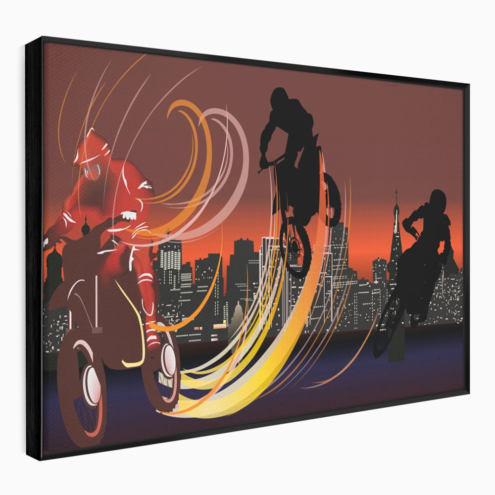 Tablou Canvas Premium LuxCanva® C1056, Riders In The Night , Race, Motorcycle, Camera Copilului, Game Room, Relaxare, Culori Vibrante