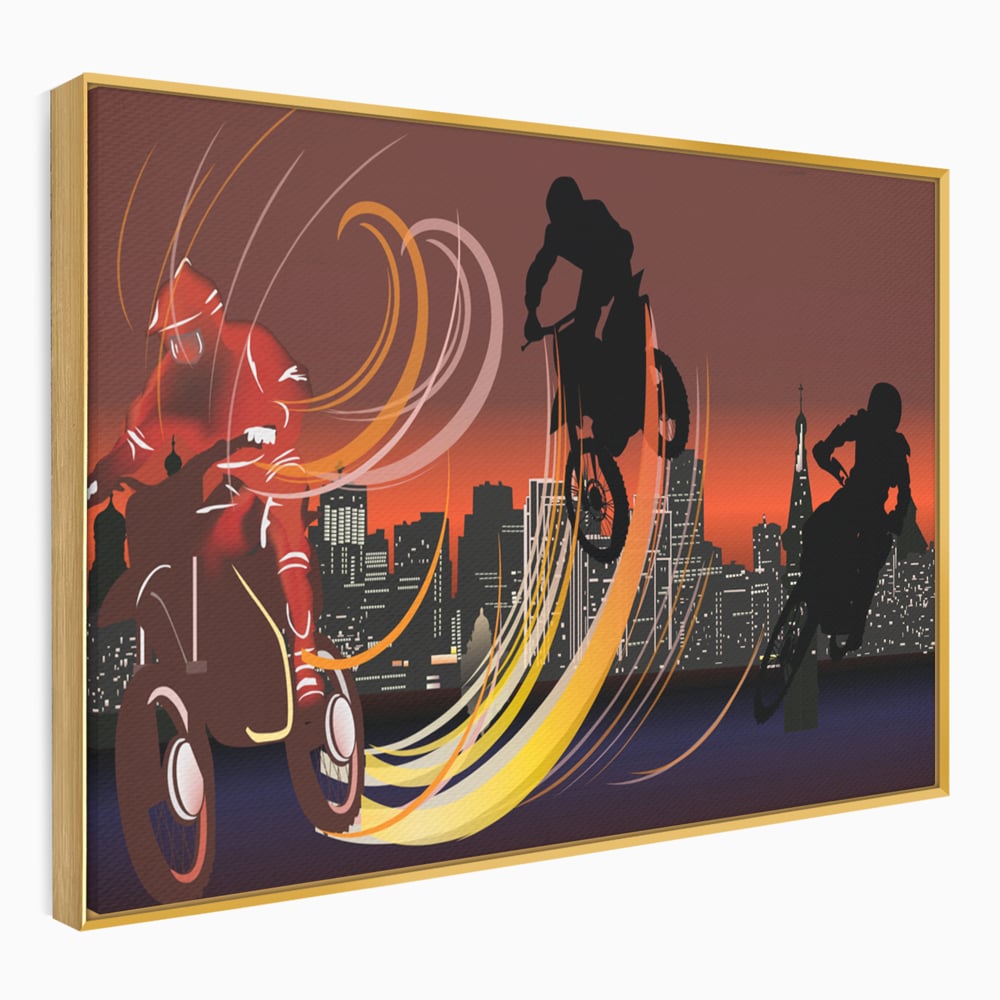 Tablou Canvas Premium LuxCanva® C1056, Riders In The Night , Race, Motorcycle, Camera Copilului, Game Room, Relaxare, Culori Vibrante