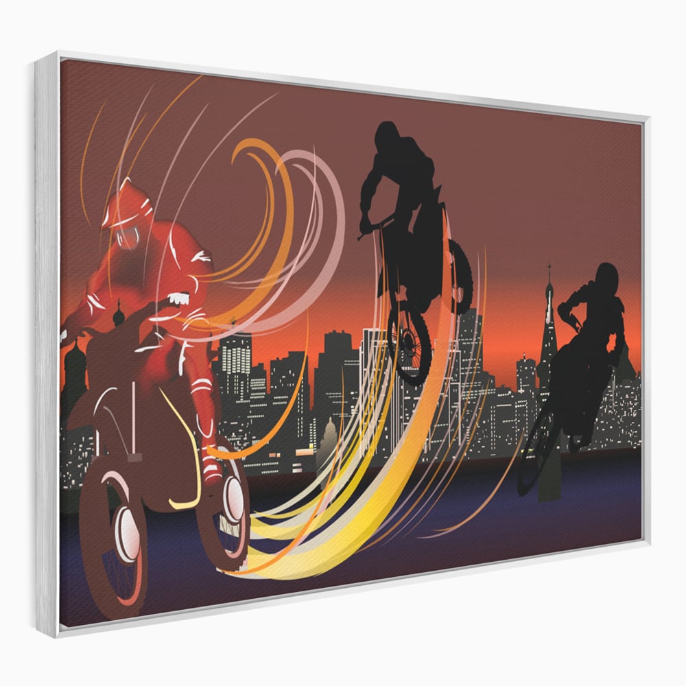 Tablou Canvas Premium LuxCanva® C1056, Riders In The Night , Race, Motorcycle, Camera Copilului, Game Room, Relaxare, Culori Vibrante