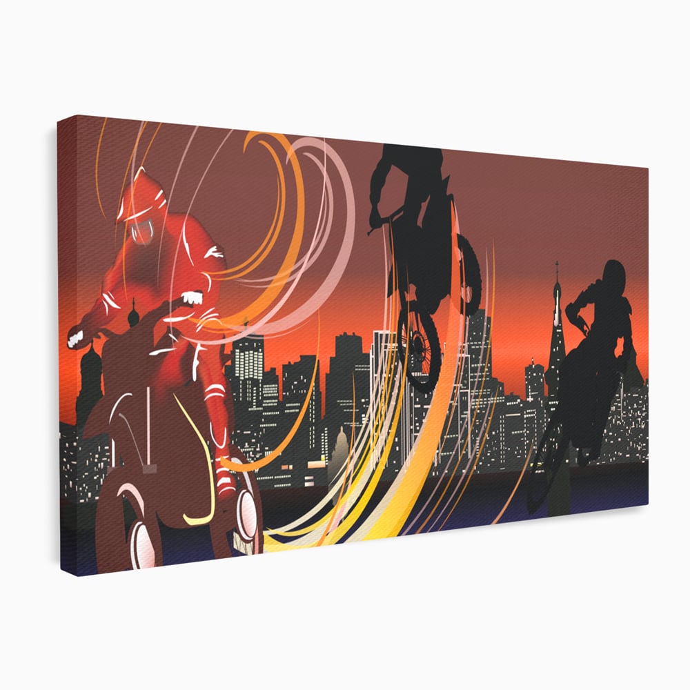 Tablou Canvas Premium LuxCanva® C1056, Riders In The Night , Race, Motorcycle, Camera Copilului, Game Room, Relaxare, Culori Vibrante