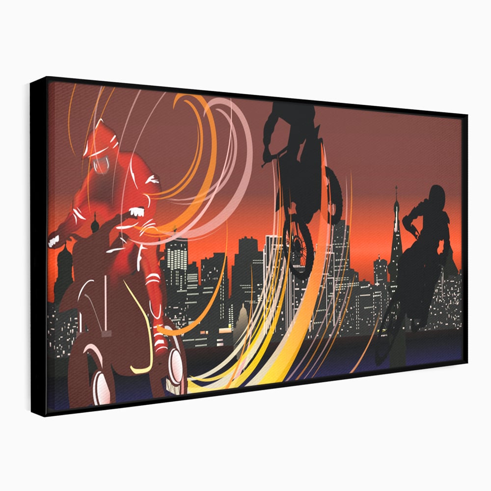 Tablou Canvas Premium LuxCanva® C1056, Riders In The Night , Race, Motorcycle, Camera Copilului, Game Room, Relaxare, Culori Vibrante