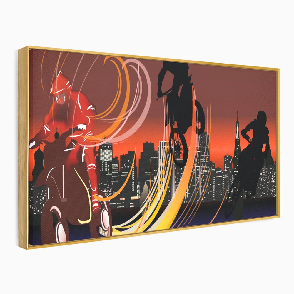 Tablou Canvas Premium LuxCanva® C1056, Riders In The Night , Race, Motorcycle, Camera Copilului, Game Room, Relaxare, Culori Vibrante