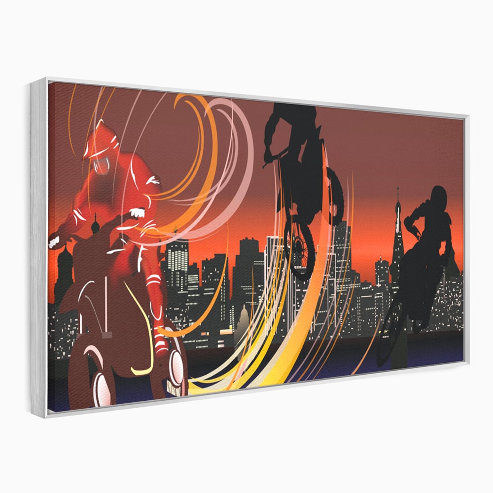 Tablou Canvas Premium LuxCanva® C1056, Riders In The Night , Race, Motorcycle, Camera Copilului, Game Room, Relaxare, Culori Vibrante