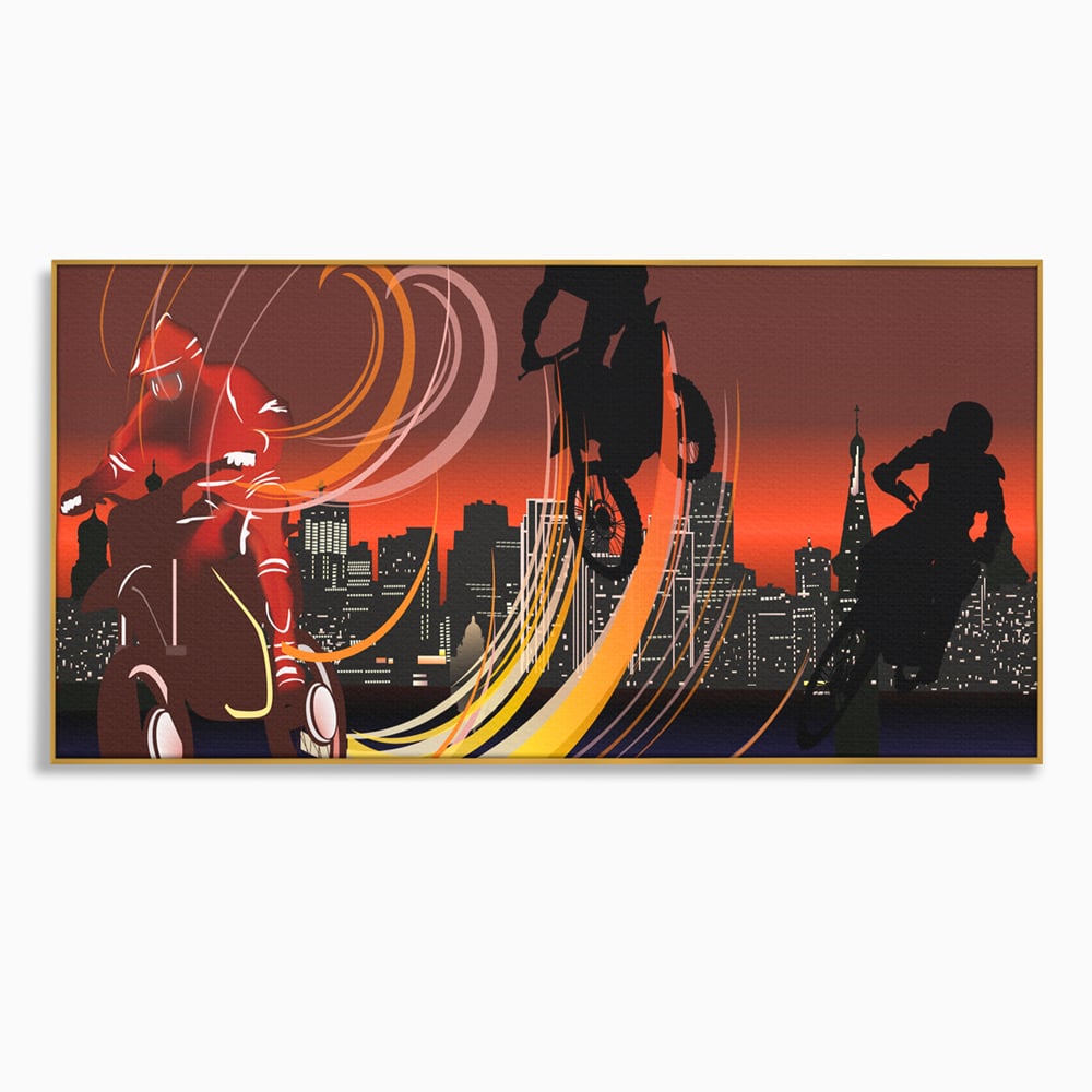 Tablou Canvas Premium LuxCanva® C1056, Riders In The Night , Race, Motorcycle, Camera Copilului, Game Room, Relaxare, Culori Vibrante