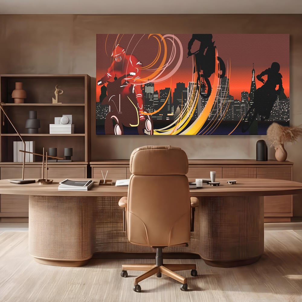 Tablou Canvas Premium LuxCanva® C1056, Riders In The Night , Race, Motorcycle, Camera Copilului, Game Room, Relaxare, Culori Vibrante
