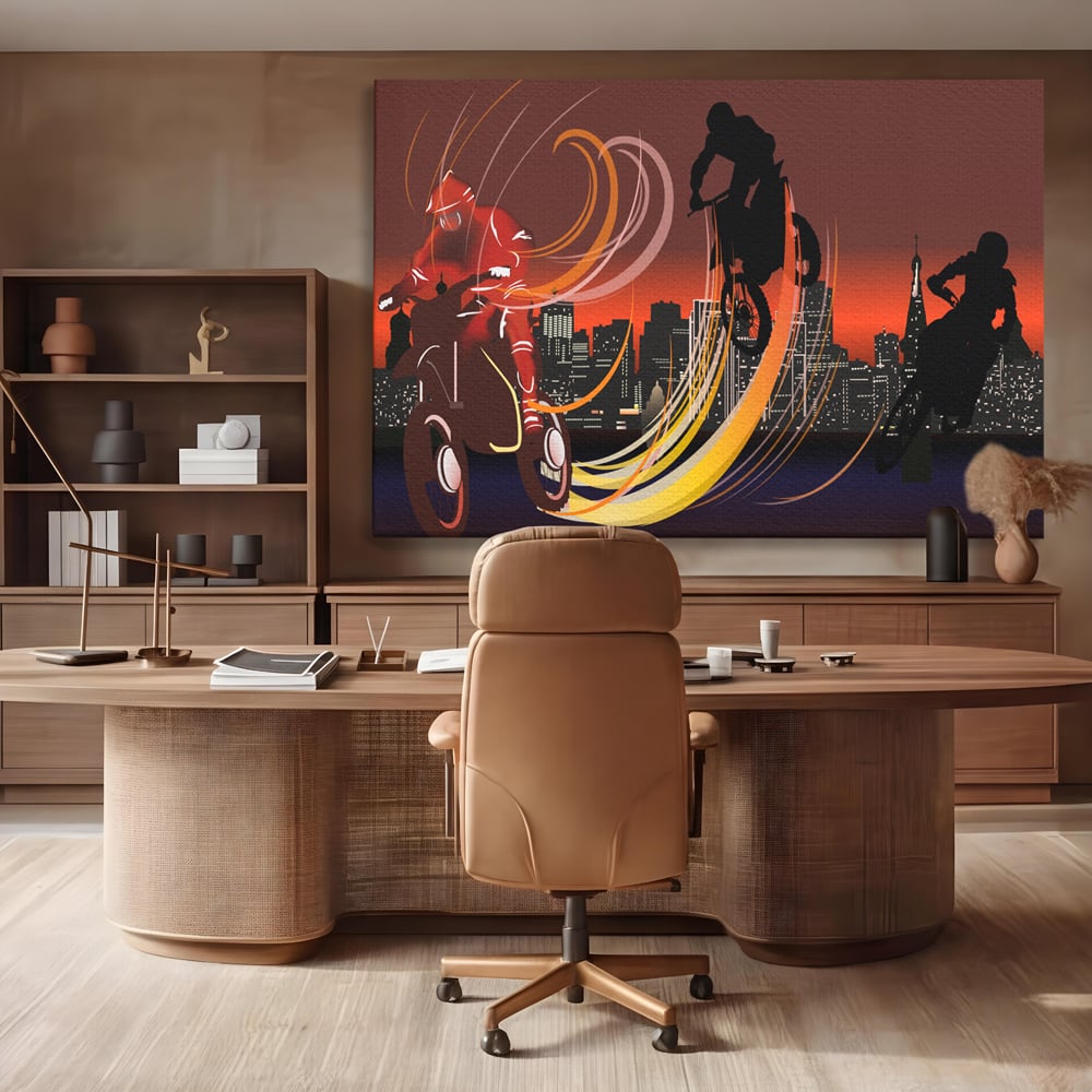 Tablou Canvas Premium LuxCanva® C1056, Riders In The Night , Race, Motorcycle, Camera Copilului, Game Room, Relaxare, Culori Vibrante