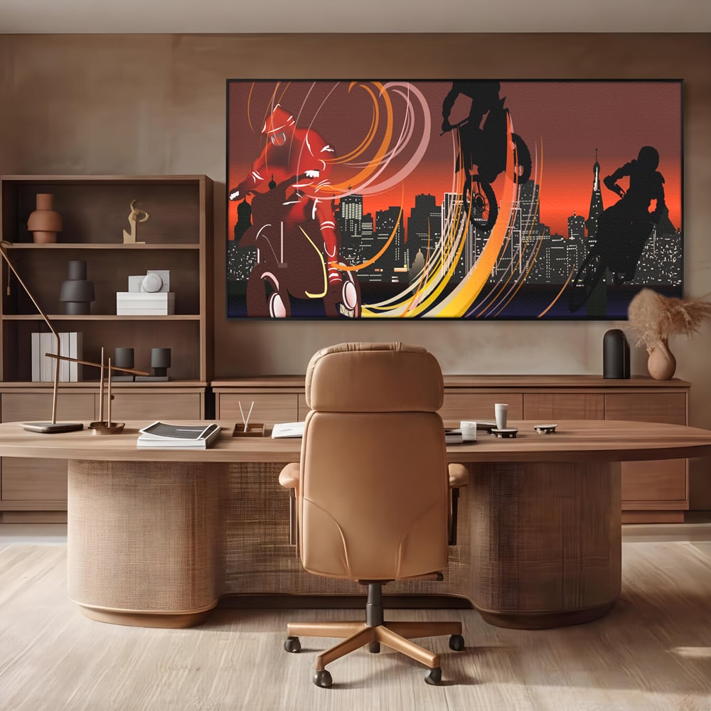 Tablou Canvas Premium LuxCanva® C1056, Riders In The Night , Race, Motorcycle, Camera Copilului, Game Room, Relaxare, Culori Vibrante